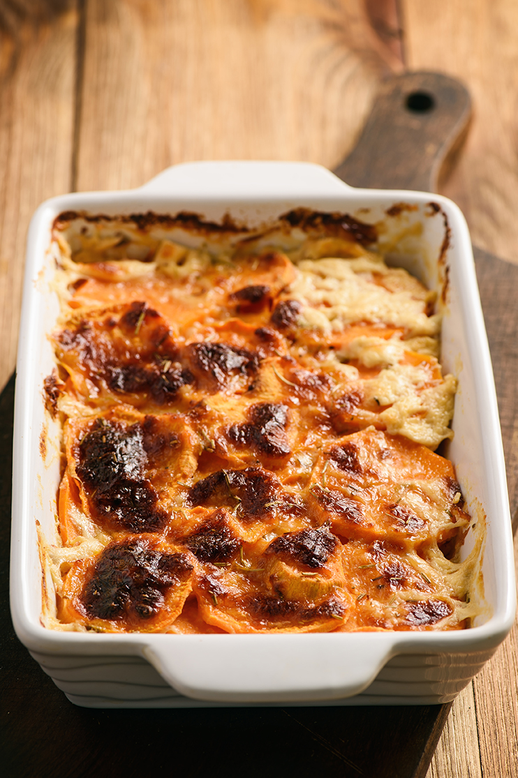 Sweet potato, turnip and wild mushroom gratin - Eloma